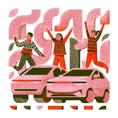 young people party with two BYD cars in the middle, white background and green elements  3005315149 --sv 4