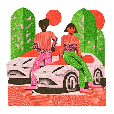 young people party with two BYD cars in the middle, white background and green elements  3005315149 --sv 4
