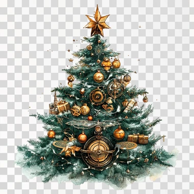 Steampunk Christmas Tree Clipart, Watercolor Images for Digital Crafting, Antique Christmas Decor, Vintage Christmas --s 250