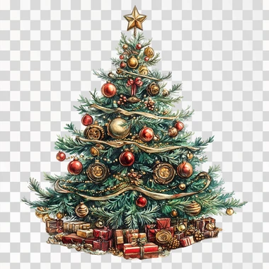 Steampunk Christmas Tree Clipart, Watercolor Images for Digital Crafting, Antique Christmas Decor, Vintage Christmas --s 250