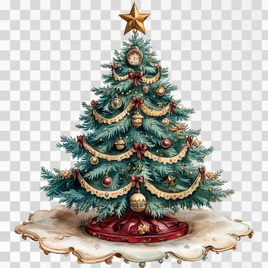 Steampunk Christmas Tree Clipart, Watercolor Images for Digital Crafting, Antique Christmas Decor, Vintage Christmas --s 250