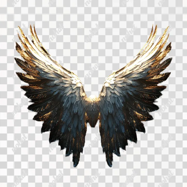 PNG Angel Wings Design: Black and Gold Dove-Hawk Fusion in Living Space