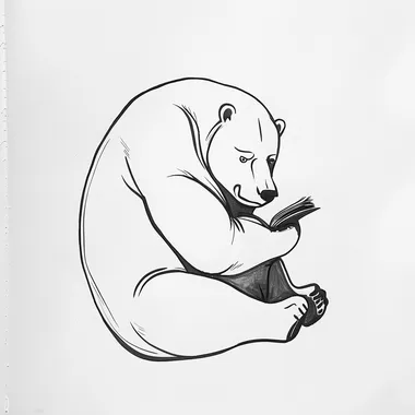 A minimalistic black and white line drawing of a polar bear with an elderly appearance, struggling to read something up close. The bear is depicted squinting or holding an object far away, with a slightly puzzled or amused expression. The design maintains a clean, simple, and whimsical aesthetic on a white background.