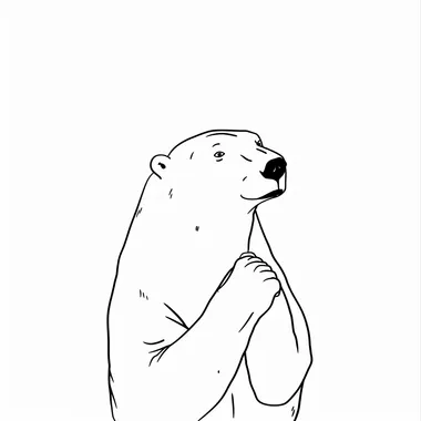 A minimalistic black and white line drawing of a polar bear with an elderly appearance, struggling to read something up close. The bear is depicted squinting or holding an object far away, with a slightly puzzled or amused expression. The design maintains a clean, simple, and whimsical aesthetic on a white background.