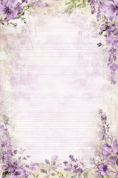 floral pattern, border, blank middle space, watercolor, distressed, lilac color palette, lined paper   6sy7ao1