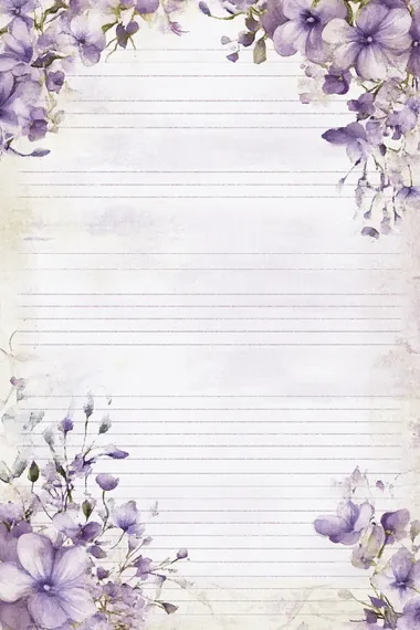 floral pattern, border, blank middle space, watercolor, distressed, lilac color palette, lined paper   6sy7ao1