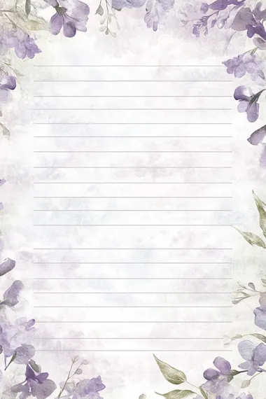 floral pattern, border, blank middle space, watercolor, distressed, lilac color palette, lined paper   6sy7ao1