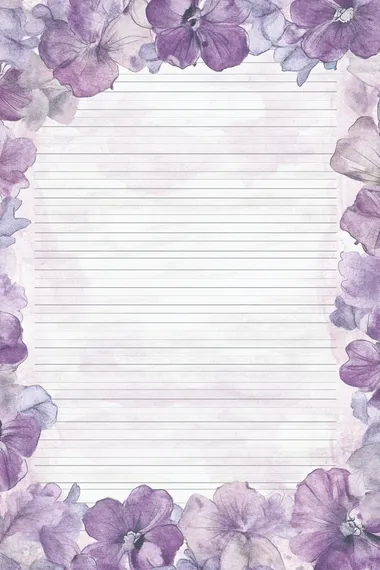 floral pattern, border, blank middle space, watercolor, distressed, lilac color palette, lined paper   6sy7ao1