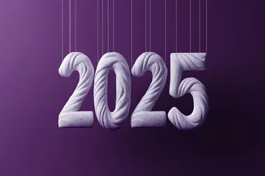 3D rendering of the numbers "2025" in white Hanging in the air, on a dark violet background, This design creates depth by emphasizing three-dimensional effects through light reflections and shadows. It adds sophistication to any visual composition, making for a visually appealing display   --s 250
