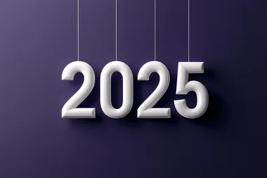 3D rendering of the numbers "2025" in white Hanging in the air, on a dark violet background, This design creates depth by emphasizing three-dimensional effects through light reflections and shadows. It adds sophistication to any visual composition, making for a visually appealing display   --s 250