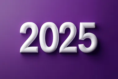 3D rendering of the numbers "2025" in white Hanging in the air, on a dark violet background, This design creates depth by emphasizing three-dimensional effects through light reflections and shadows. It adds sophistication to any visual composition, making for a visually appealing display   --s 250