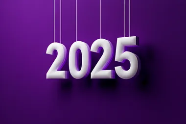 3D rendering of the numbers "2025" in white Hanging in the air, on a dark violet background, This design creates depth by emphasizing three-dimensional effects through light reflections and shadows. It adds sophistication to any visual composition, making for a visually appealing display   --s 250