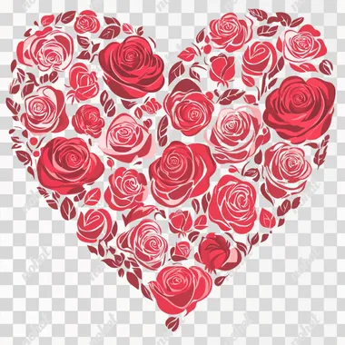 a vector illusration of a heart shape, inside the heart shape, are a roses pattern in red and pink colors, white background, valentine's color palettes, bold outlines, line art,
