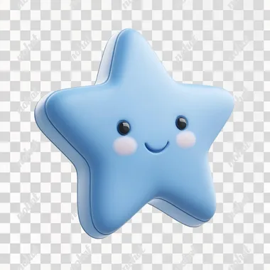 3D icon with soft edges, Star-shaped badge, matte rubber texture, toy story pixar cartoon 3d style, soft light, blue color, rotate in air, simple white isolated background no shadows, no reflections, no occlusions