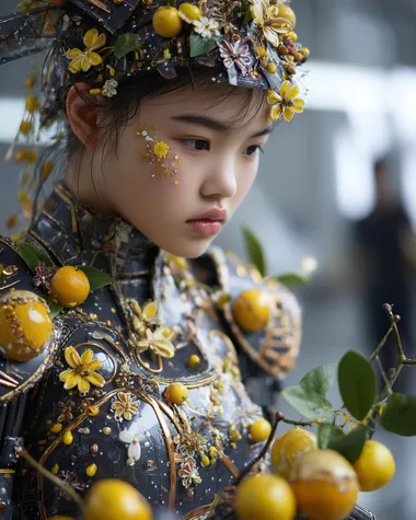 Insanely Minimal Photography by wong kar-wai of navy-blue lemon-yellow snow-white minimalistic female fashion model-cyborg in the style of very sparse with very minimal ornamentations by peter saville, close up shot, subsurface scattering     4254uvg