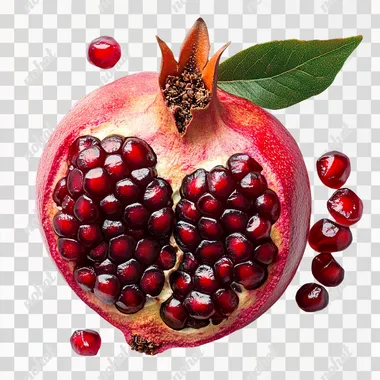 one pomegranate isolated on white background, top view --s 750