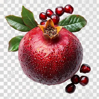 one pomegranate isolated on white background, top view --s 750