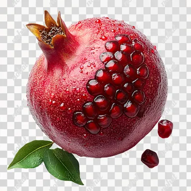 one pomegranate isolated on white background, top view --s 750