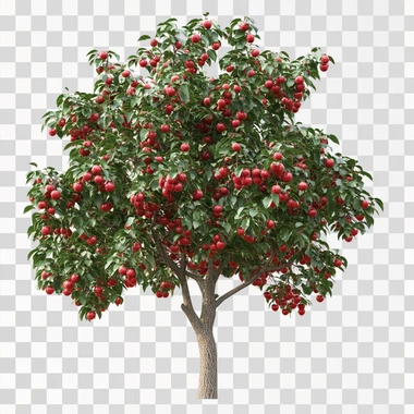 a cherry tree with cherries, real, white background