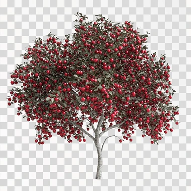 a cherry tree with cherries, real, white background