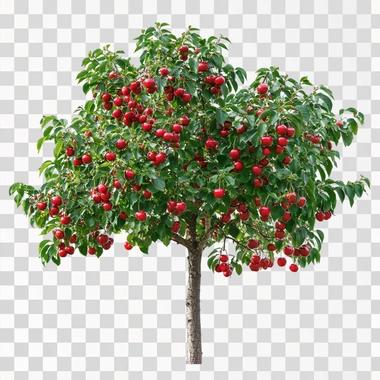 a cherry tree with cherries, real, white background