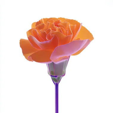 A high-resolution photo of translucent glass-like orange carnation flower (#FF4F12), delicate and detailed. white solid background.     rofile ede4sjg u3uoq2y