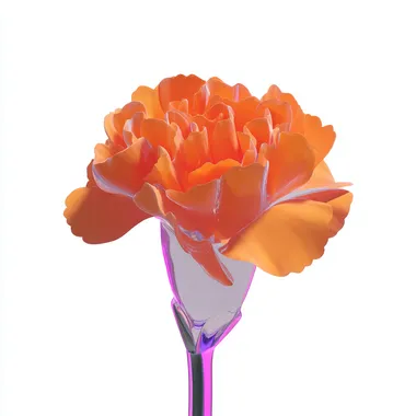 A high-resolution photo of translucent glass-like orange carnation flower (#FF4F12), delicate and detailed. white solid background.     rofile ede4sjg u3uoq2y