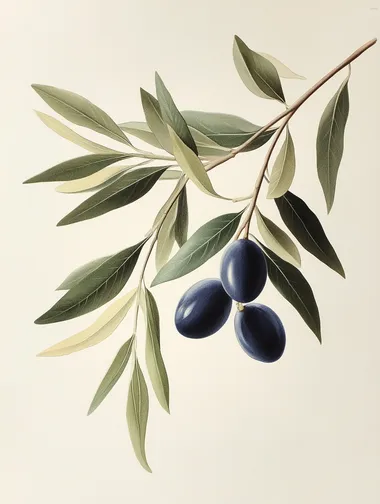 isolated olive branch botanical illustration