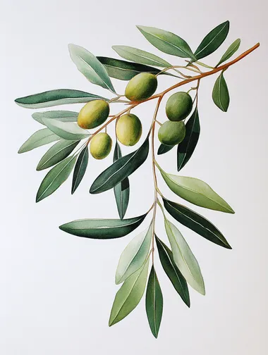 isolated olive branch botanical illustration