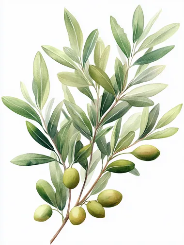 isolated olive branch botanical illustration