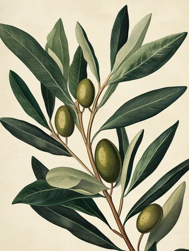 isolated olive branch botanical illustration