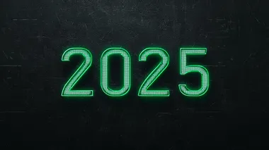 Written text "2025" in a neon-green digital clock style on a plain black background.