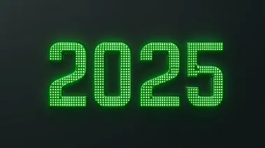 Written text "2025" in a neon-green digital clock style on a plain black background.