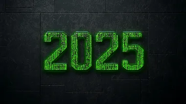 Written text "2025" in a neon-green digital clock style on a plain black background.