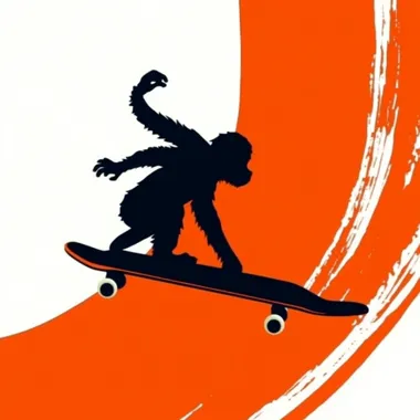 a minimalist vector monkey on a skateboard. Graffiti style.    2fygevp