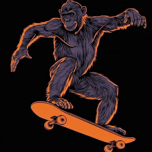 Monkey Skateboarding in Urban Graffiti Style on Black Background