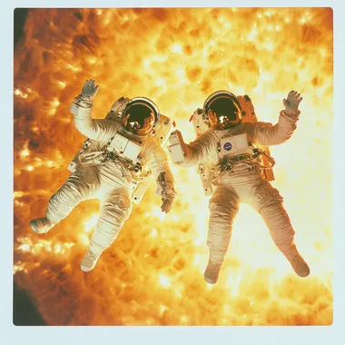 Two astronauts falling into the sun, Polaroid --s 50