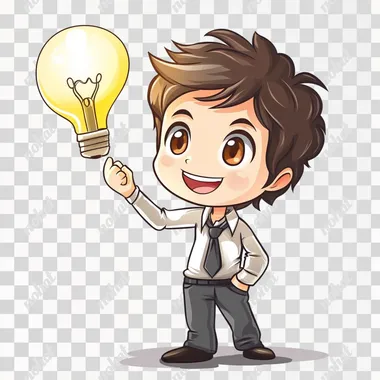 chibi man having a great idea, white background