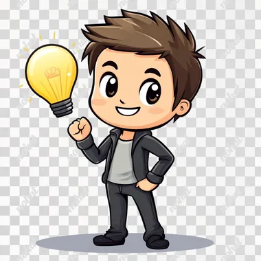 chibi man having a great idea, white background
