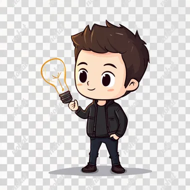 chibi man having a great idea, white background