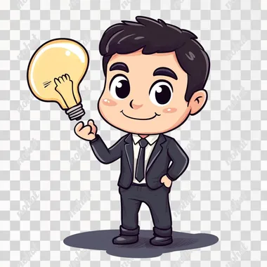 chibi man having a great idea, white background
