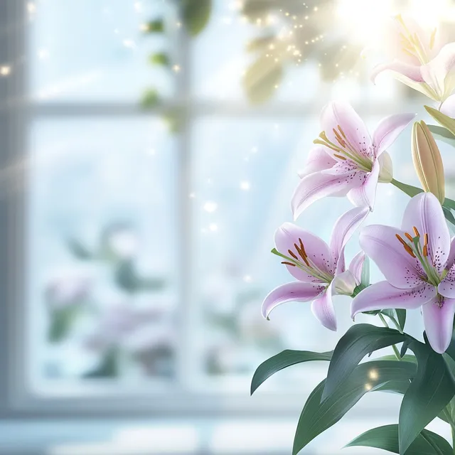 Pink flower vase on a window sill in a serene living area setting