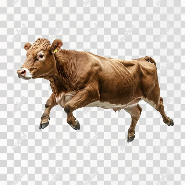PNG Brown and White Cow Leaping in Air on Farm in High Definition Lighting