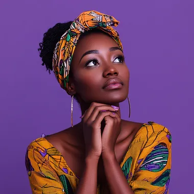overly pensive african woman on purple background