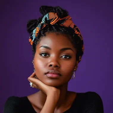 overly pensive african woman on purple background