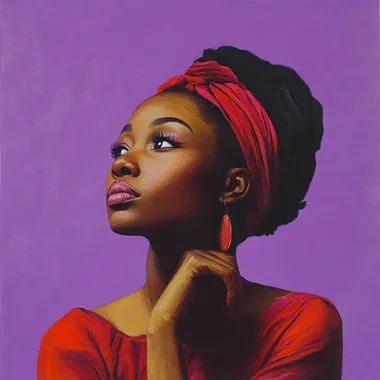 overly pensive african woman on purple background