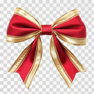 A luxurious red and gold ribbon coquette bow tied in a perfect knot, with subtle shimmer details. The background is plain white to highlight the bow