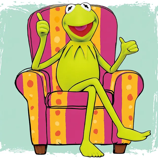 Cheerful Kermit the Frog in Colorful Chair