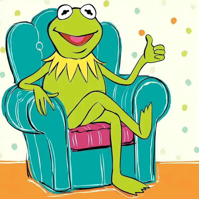 Kermit the Frog Giving Thumbs Up in Cartoon Style
