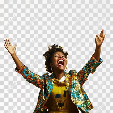 Professional studio photo, africanamerican celebrating winning the lottery, in the style of exuberant, winningcore, lighthearted, chromatic joy, fine lines, agfa clack, strong emotional impact, crisp and clear image, vivid, taken on a Hasselblad X2D 100C 100 MP IBIS PDAF f/ 2. 8 35mm Lens